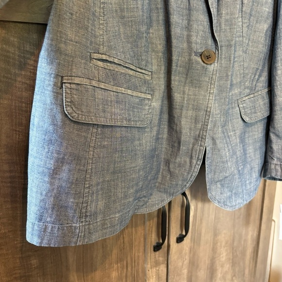 NWOT Lands End 20W Blazer Jacket Cotton Chambray Blue One Button - Picture 6 of 10